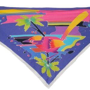 Triangle Scarf, 72 x 35, 80s Vintage, Bird print, Colorful. Large